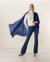 Woman wearing Lightweight Cashmere Wrap in Navy