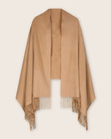 Cashmere water weave wrap with fringe in camel