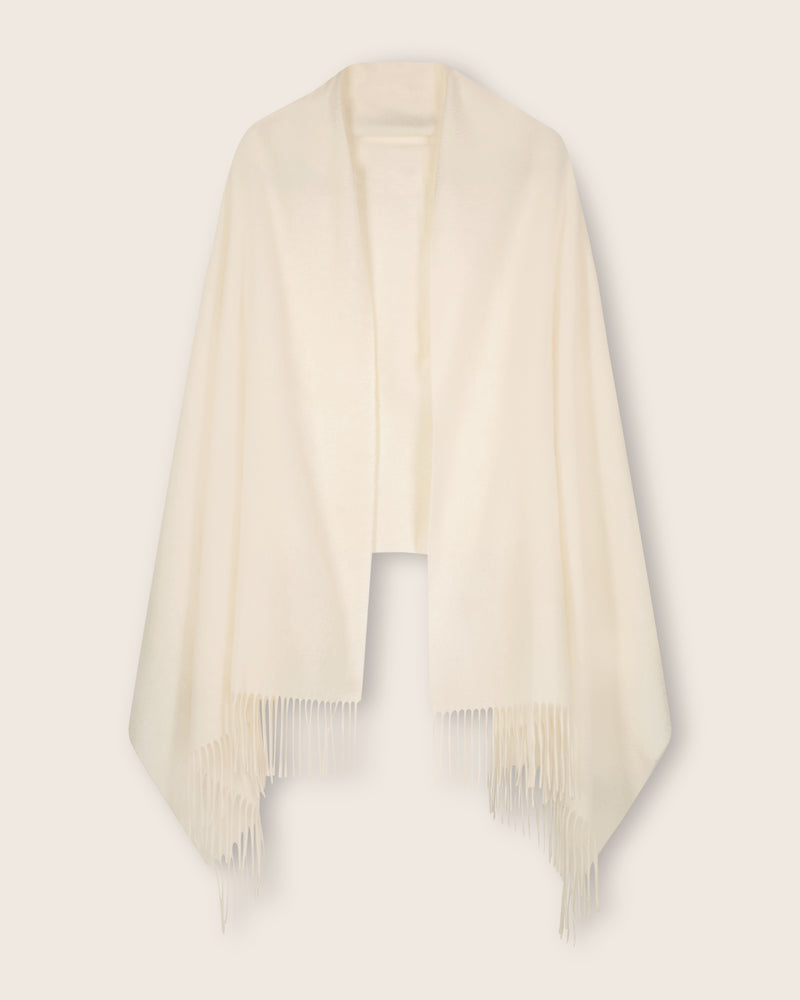 Cashmere water weave wrap with fringe in ivory