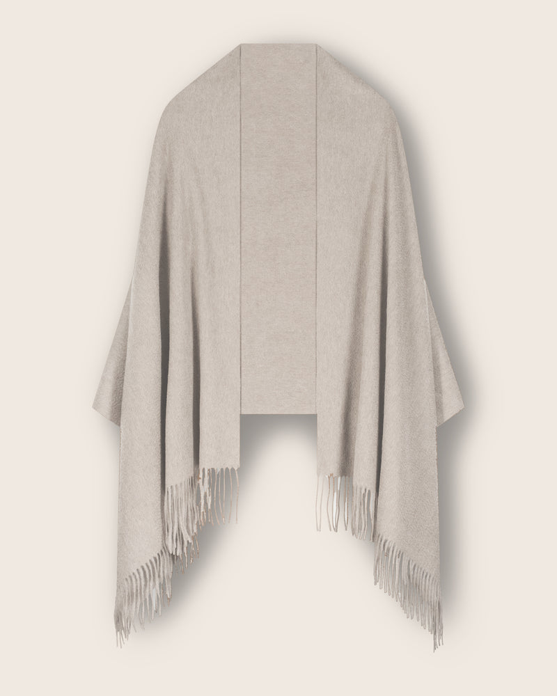 Cashmere water weave wrap with fringe in oat