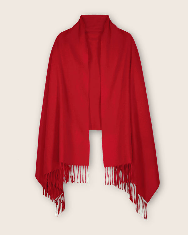 Cashmere water weave wrap with fringe in red