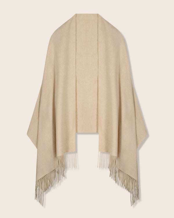 Cashmere water weave wrap with fringe in oat