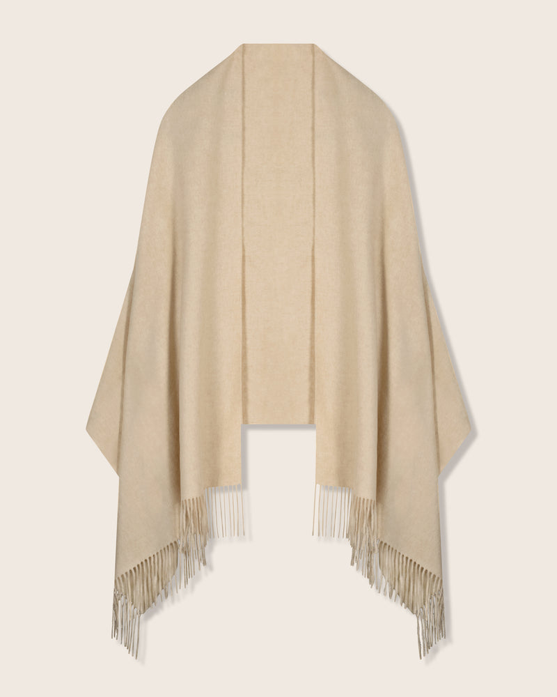 Cashmere water weave wrap with fringe in oat