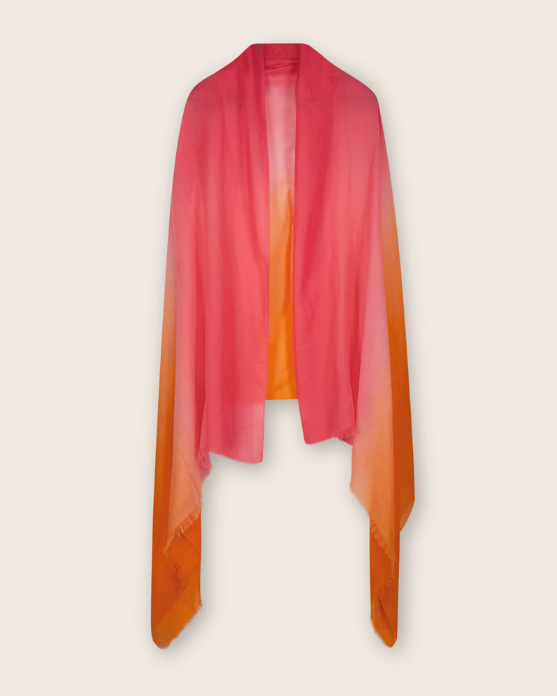 Lightweight Cashmere Wrap in Orange Ombre