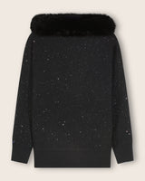 Boatneck Sweater with Finnish Fur collar in black
