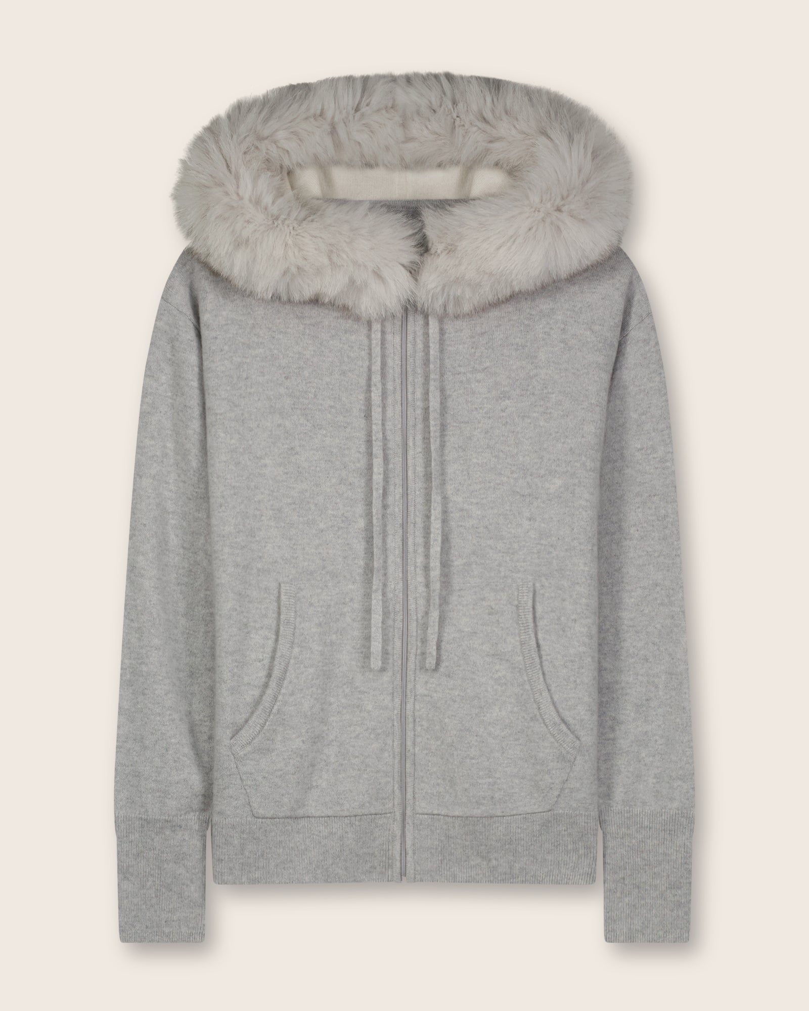 Mongolian Cashmere Zip Hoodie with Finland Fur | Sofia