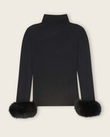 Cashmere Turtleneck with Finnish fur Cuffs in Black