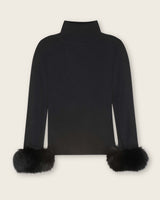Cashmere Turtleneck with Finnish fur Cuffs in Black