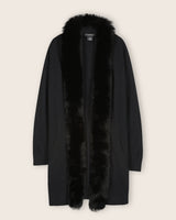 Cashmere drape cardigan with Luxe Finnish Fox Fur Trim in Black