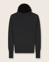 Wrap sweater with fur collar in black