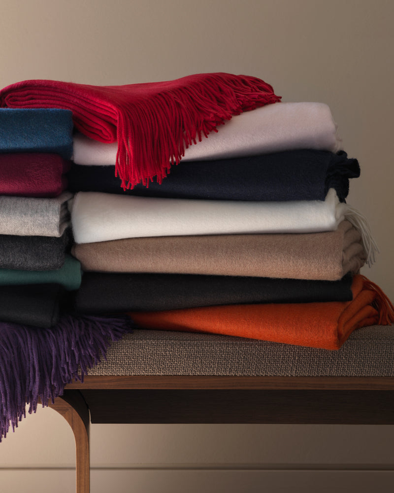 Fringed Woven Throw in Navy