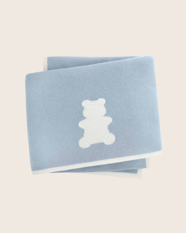 Bear Baby Blanket in Baby blue/Ivory