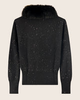 alexandra cashmere fur trimmed sweater in black, back view