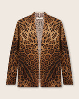 Savanna Open Animal Print Cardigan in Camel Multi