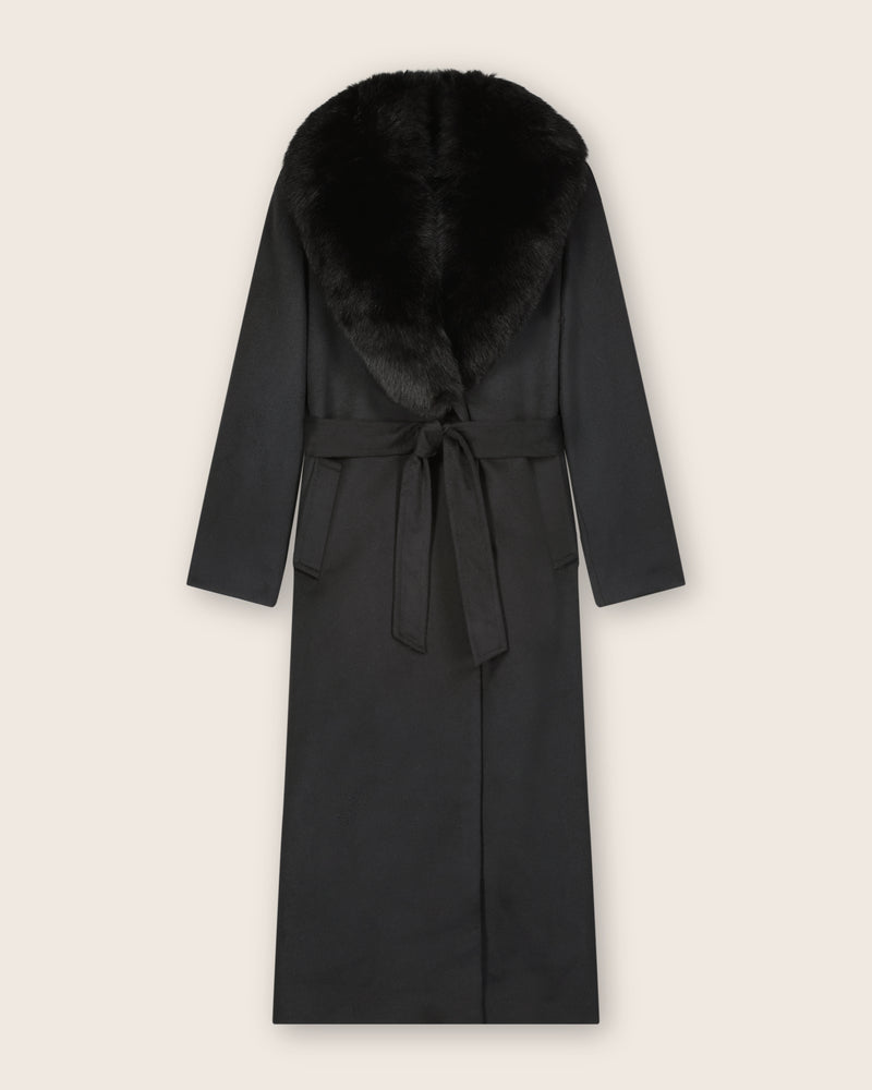 Luxe Wool-Cashmere Long Coat with Finland Fur Collar | Sofia