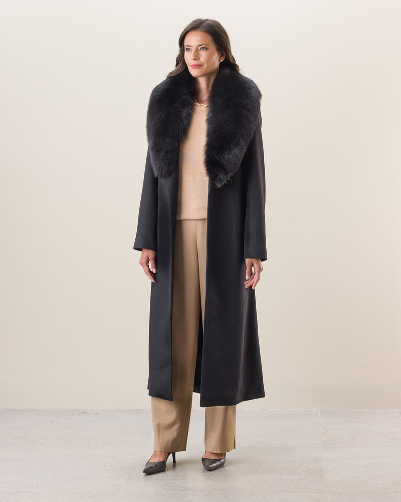 Luxe Wool-Cashmere Long Coat with Finland Fur Collar | Sofia
