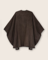 Alpaca Wool Cape with Leather trim in Chocolate, back view