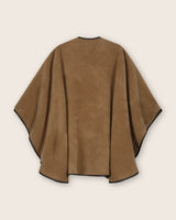 Alpaca Wool Cape with Leather trim in camel color, back view