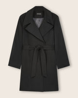 front flat view of Pure Cashmere Pick-Stitched Wrap Coat in black