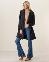 Woman wearing Pure Cashmere Pick-Stitched Wrap Coat in black