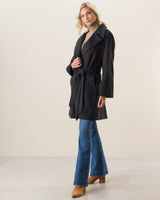 Woman wearing Pure Cashmere Pick-Stitched Wrap Coat in black