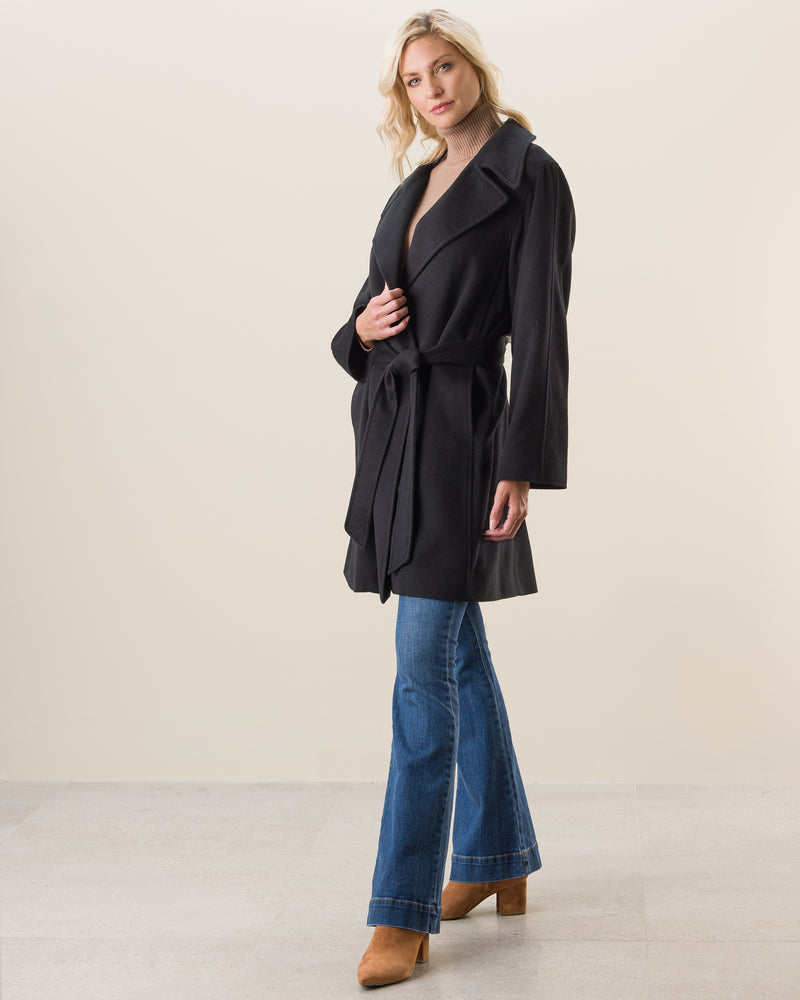 Pure Mongolian Cashmere Wrap Coat with Notched Lapel | Sofia