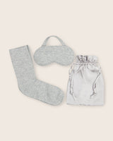 Capri Cashmere Travel Set; silk bag, socks and mask in light grey