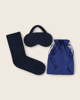 Capri Cashmere Travel Set; mask, socks and bag in navy