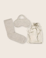 Capri Cashmere Travel Set; socks, mask and bag in stone