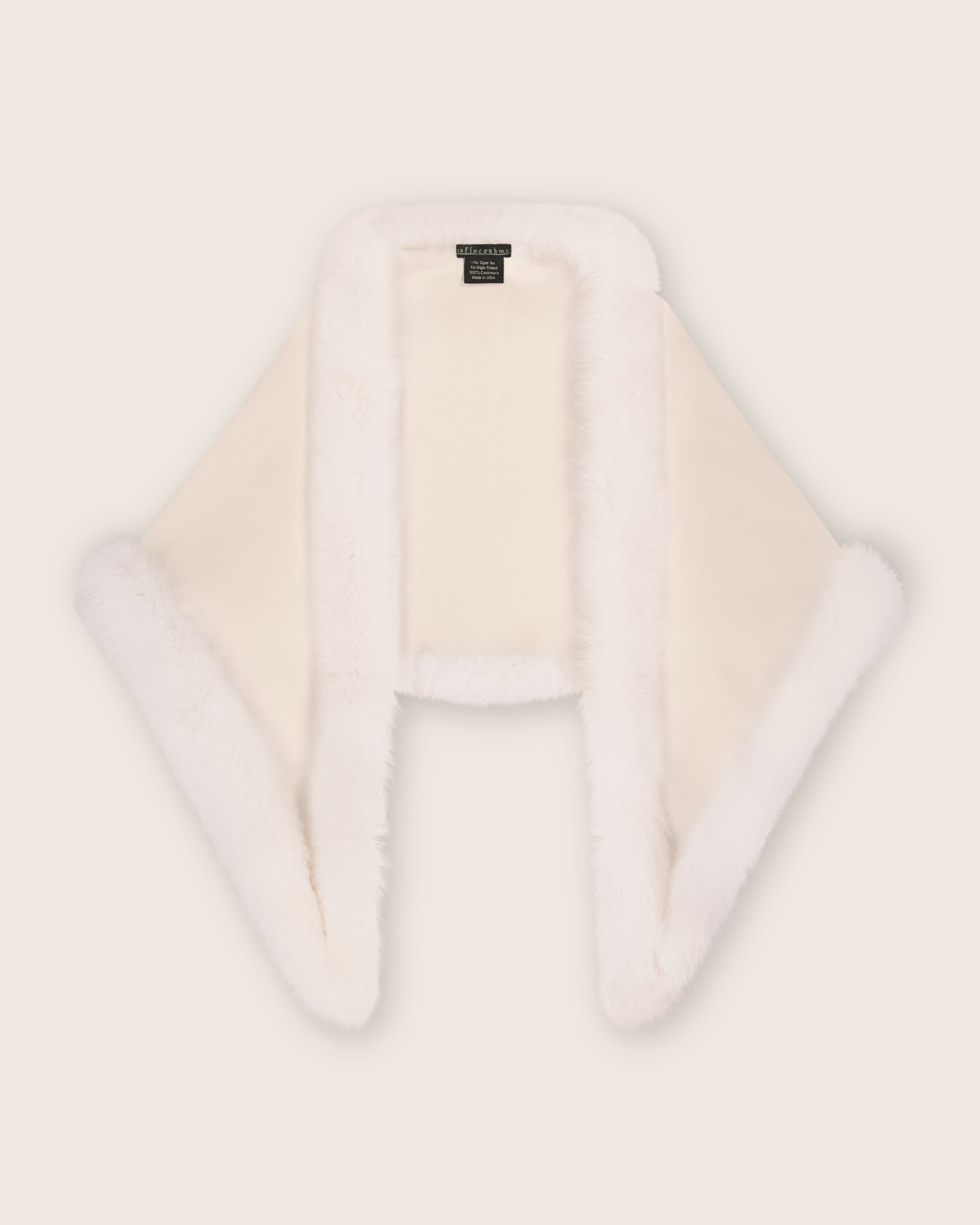 White Cashmere Shawl with Finland Fur Trim | Sofia Cashmere