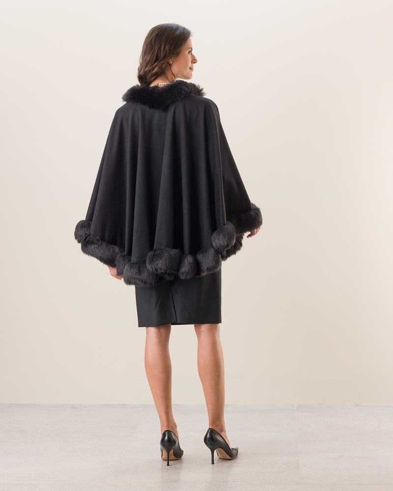 formal cape cashmere cape with fur trim