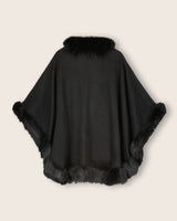 Fur Trimmed Cashmere Cape Petite Length in Black