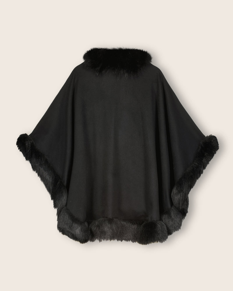 Petite Cashmere Cape with Finland Fur Trim – Black & Green | Sofia