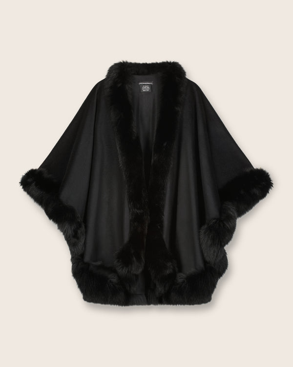 Cervinia fur trimmed cashmere cape in black