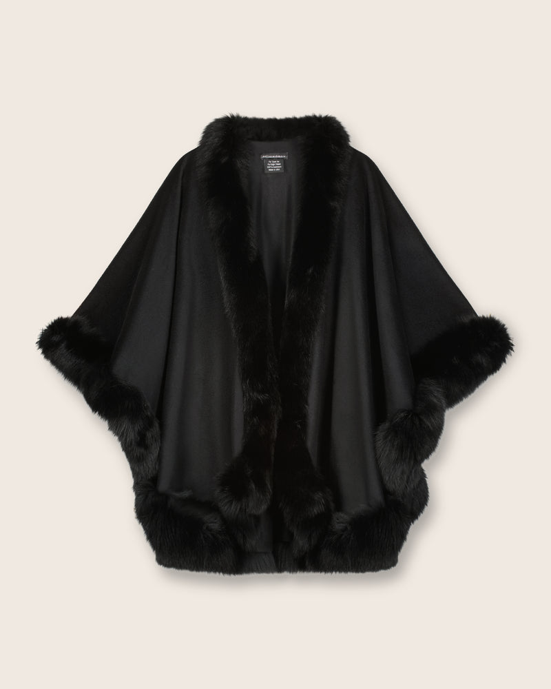 Cervinia fur trimmed cashmere cape in black