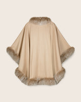 Fur Trimmed cashmere Cape in Blonde, back view