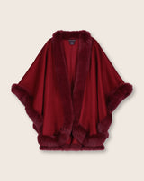Cervinia fur trimmed cashmere cape in burgundy front view