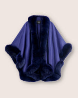Fur Trimmed cashmere Cape in Cobalt