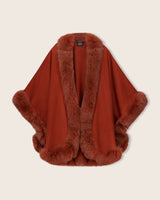 Fur Trimmed cashmere Cape in Paprika
