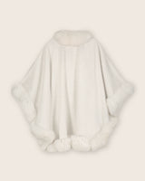 Fur Trimmed cashmere Cape in Glacier white, back view