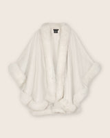 Fur Trimmed cashmere Cape in Glacier white