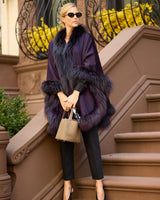 Cervinia Silver Fur Trimmed Cashmere Cape Classic Length