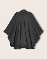 volant cashmere cape with ruffles in charcoal, back view