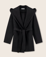 Éloise Double-Face Hooded Wrap Coat in black