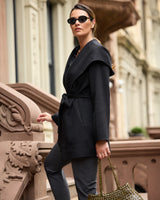 Éloise Double-Face Hooded Wrap Coat in black on model