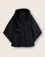 front view of Duchess cashmere blend Cape coat in black