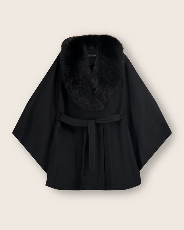 front view of Duchess cashmere blend Cape coat in black