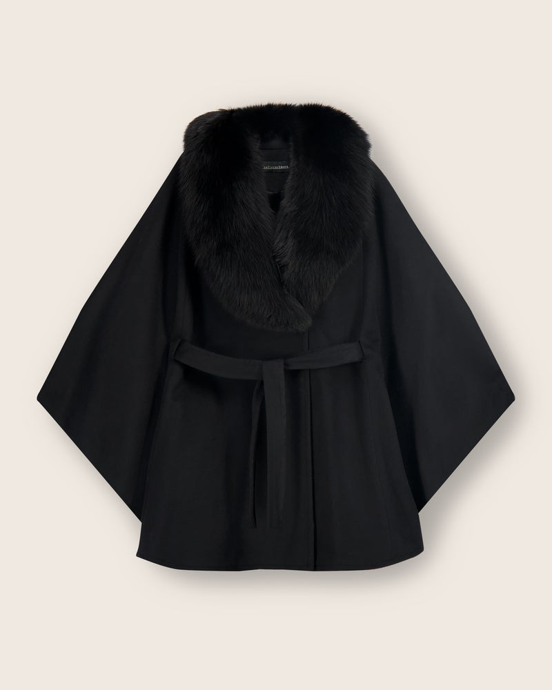 front view of Duchess cashmere blend Cape coat in black