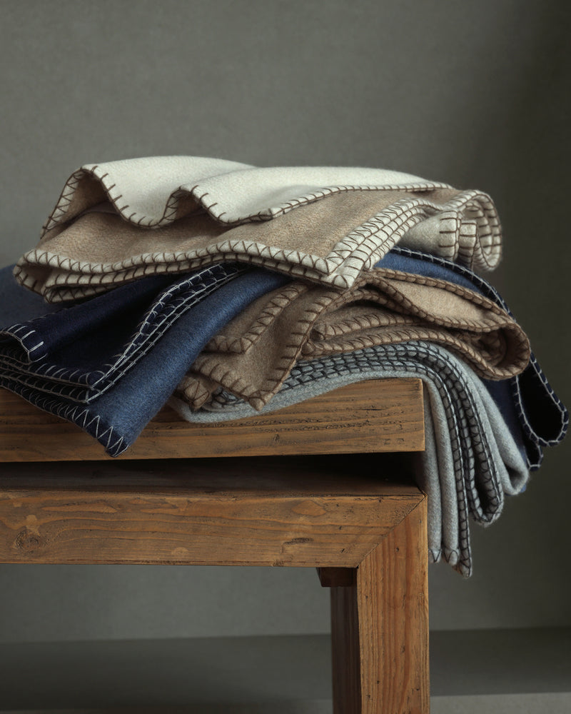 Cashmere Throw with Whipstitch Edges & Two-Color Design| Sofia Cashmere ...