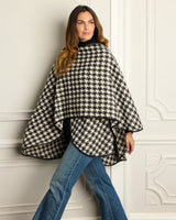 Renard Houndstooth Cape with Leather Trim on model against a white wall